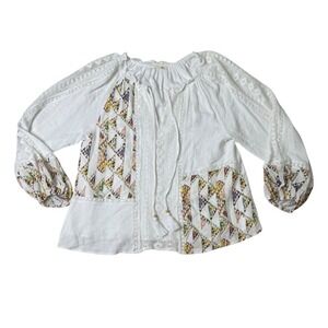 Miss Me Peasant Boho Romantic Crinkle White Lace Top Hippie Cottage Size Large